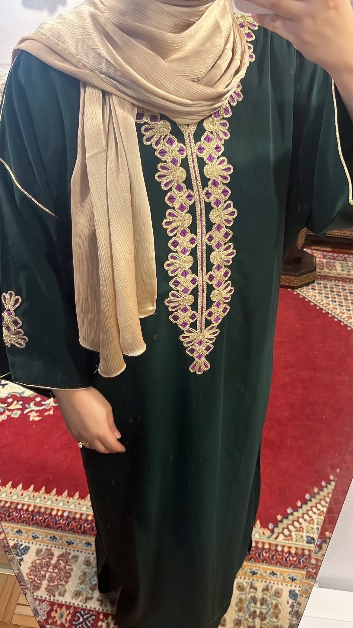 Caftan maison- Vert fôret broderie en or