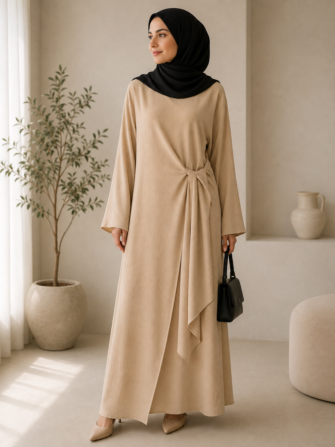 Robe -crêpe beige