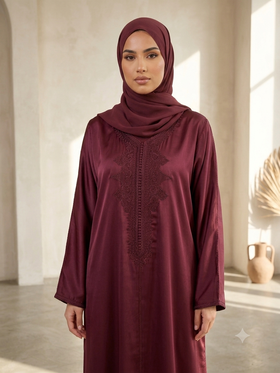 Caftan Aichaa- Satin crêpe Aubergine