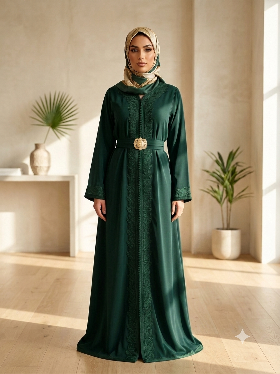 Caftan Mina- Crêpe de soie Fôret