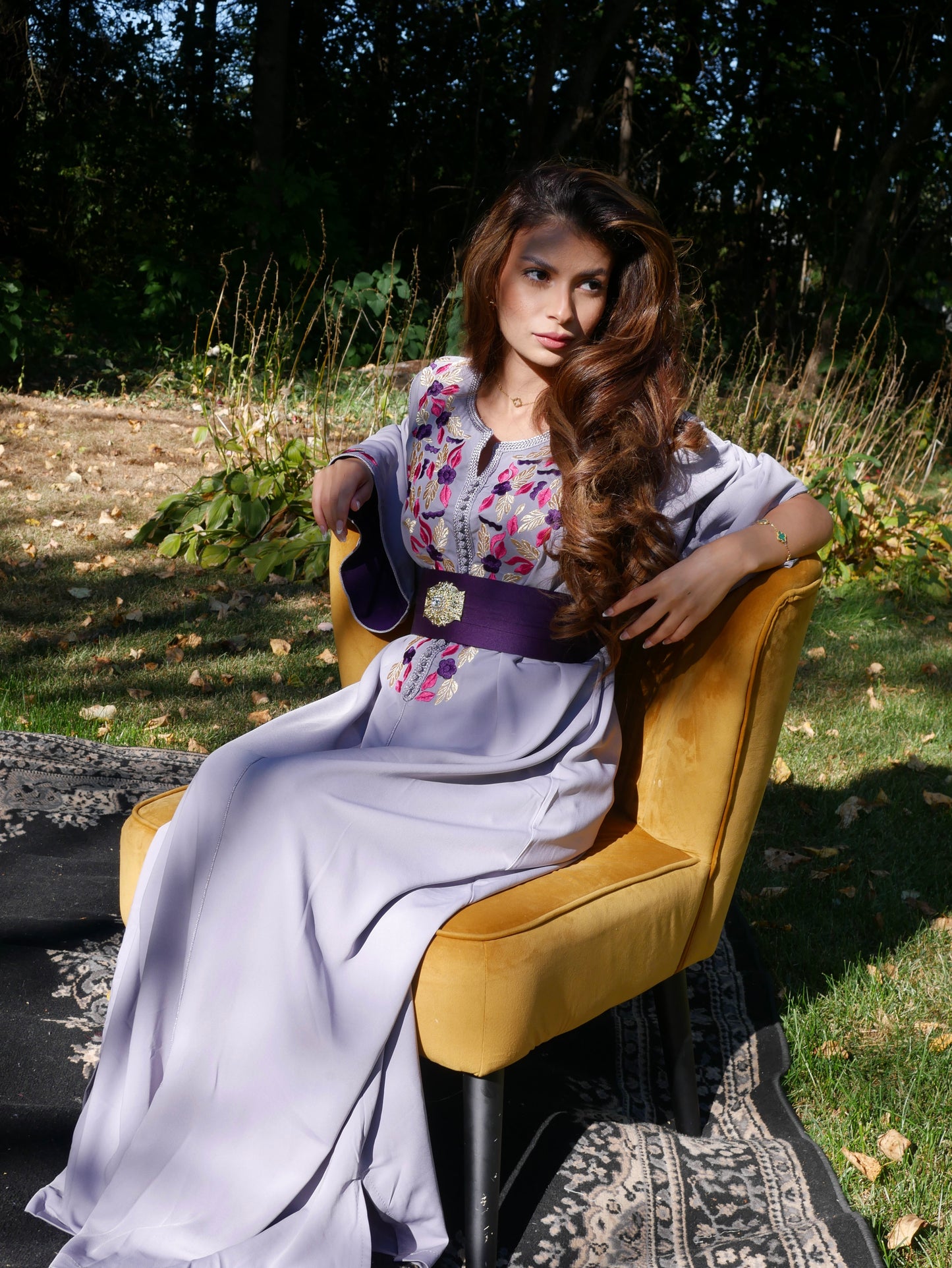 Caftan BATOUL broderie Fleurit - Gris Mauve