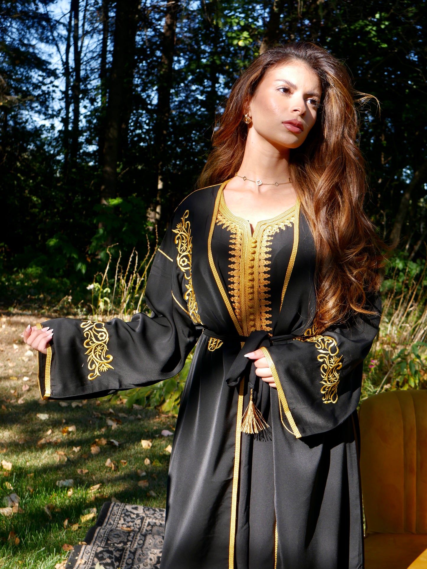 Abaya TAMO broderie Fleurit deux pièces - Noir
