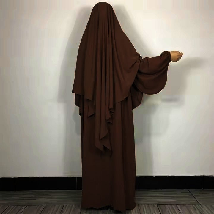 Abaya Koura à manches ballon - Chocolat