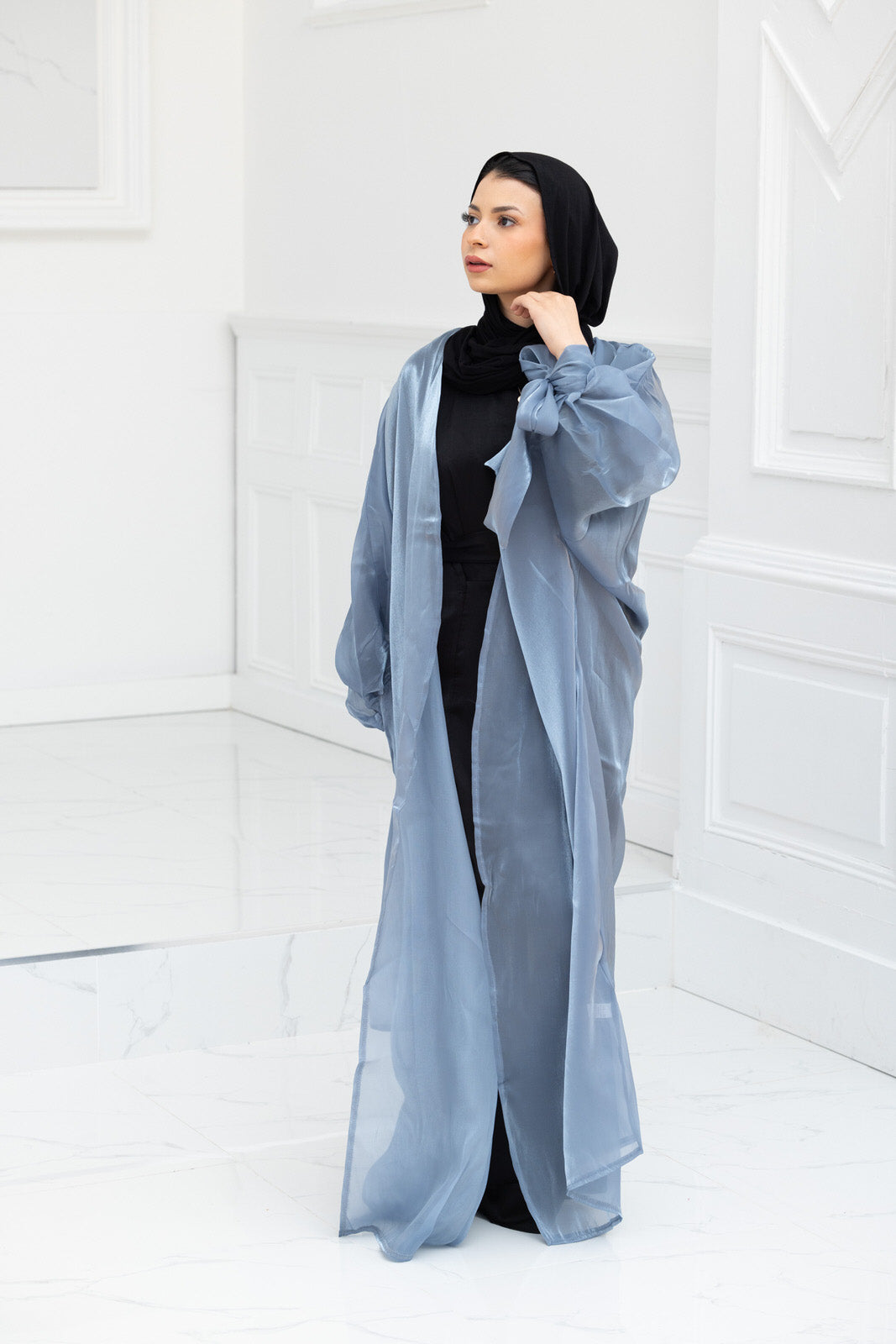 La Reine - Abaya organza Bleu gris
