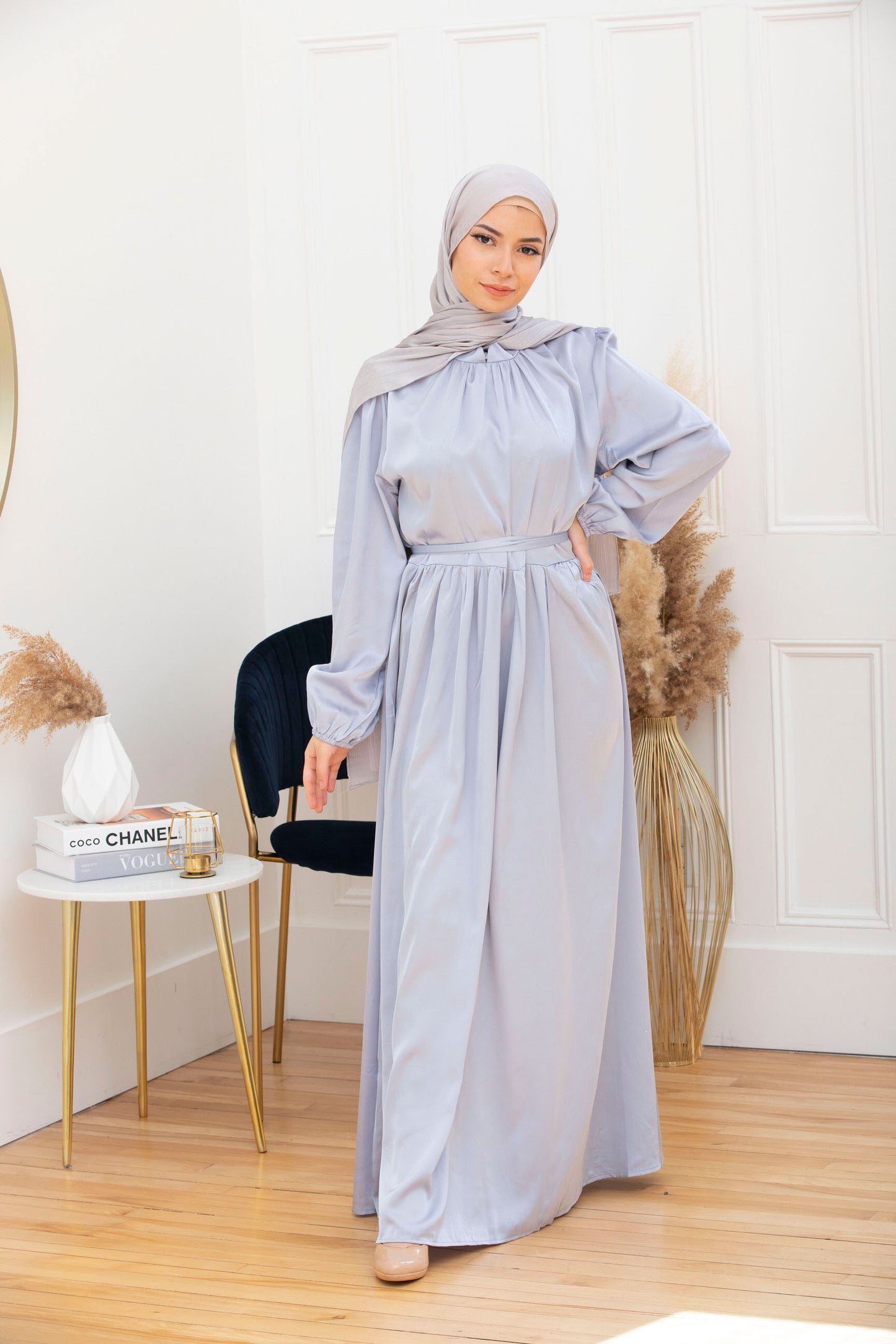 Robe évasée en satin- Silver