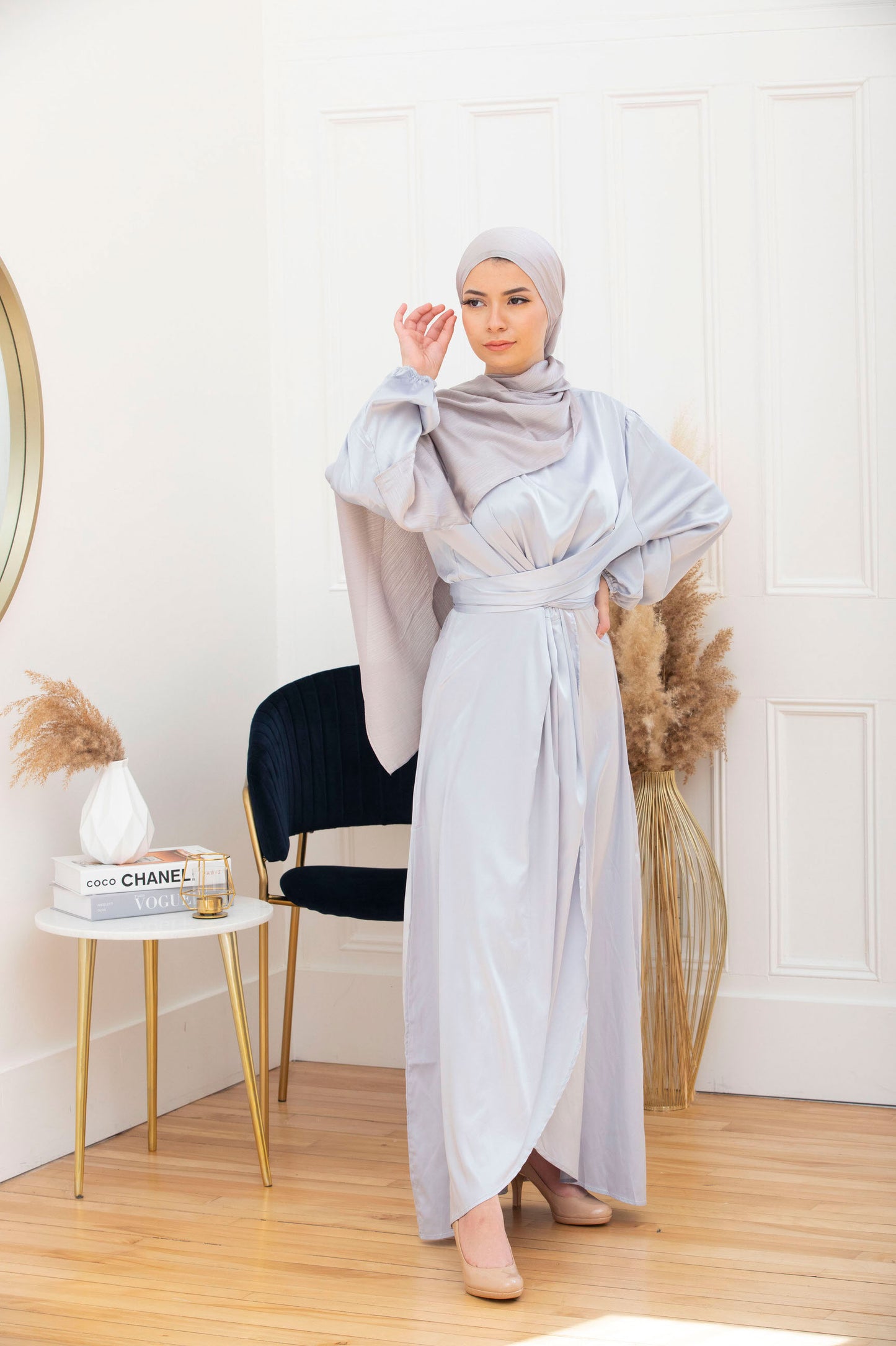 Robe croisée en satin- Silver