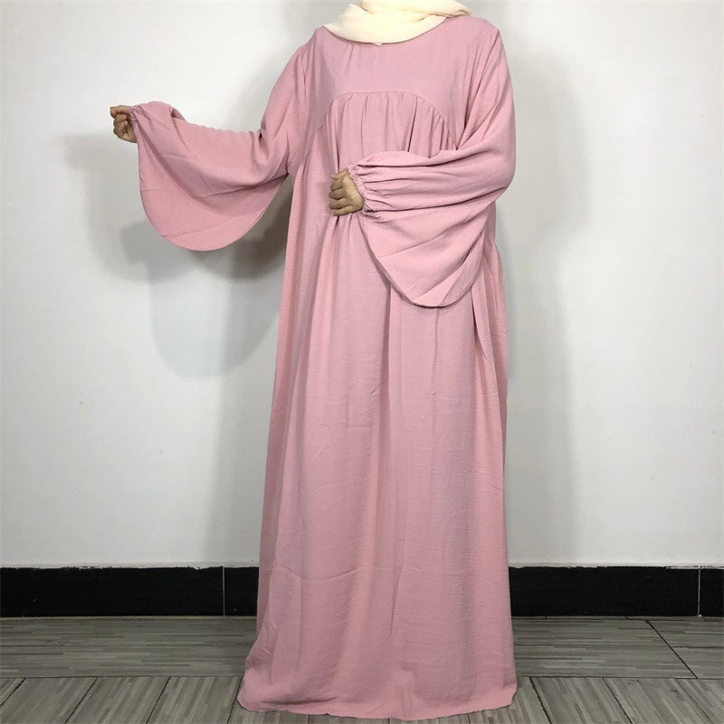 Abaya Koura à manches ballon  - Rose poudre