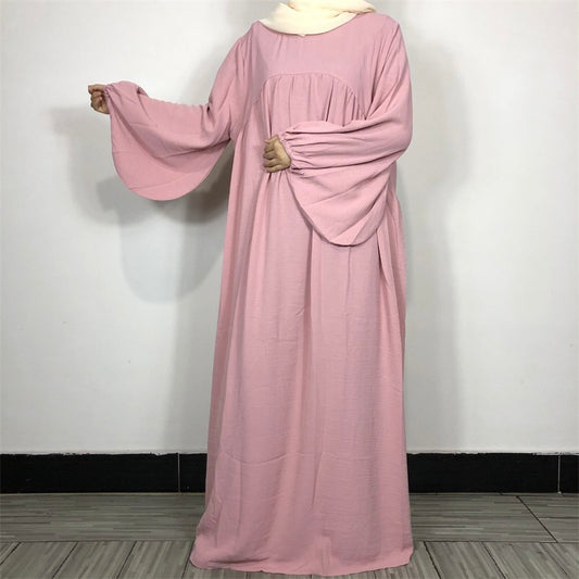Abaya Koura à manches ballon  - Rose poudre
