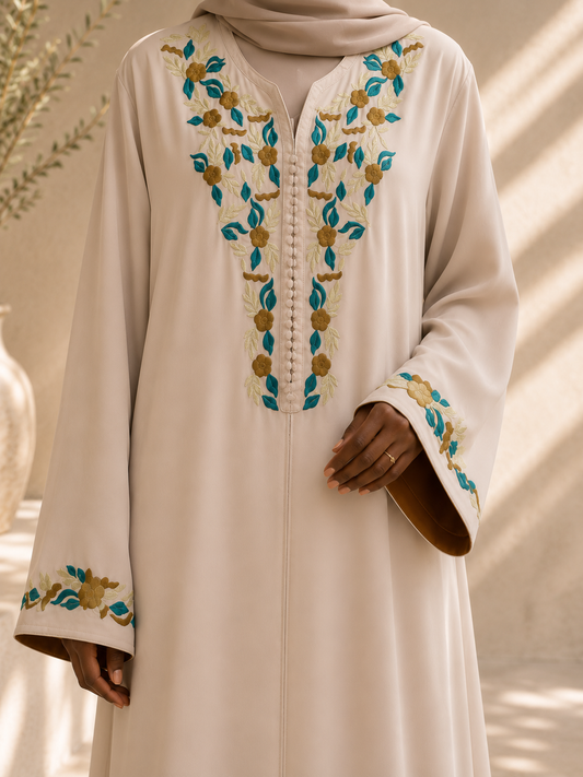 Caftan BATOUL broderie Fleurit - Beige