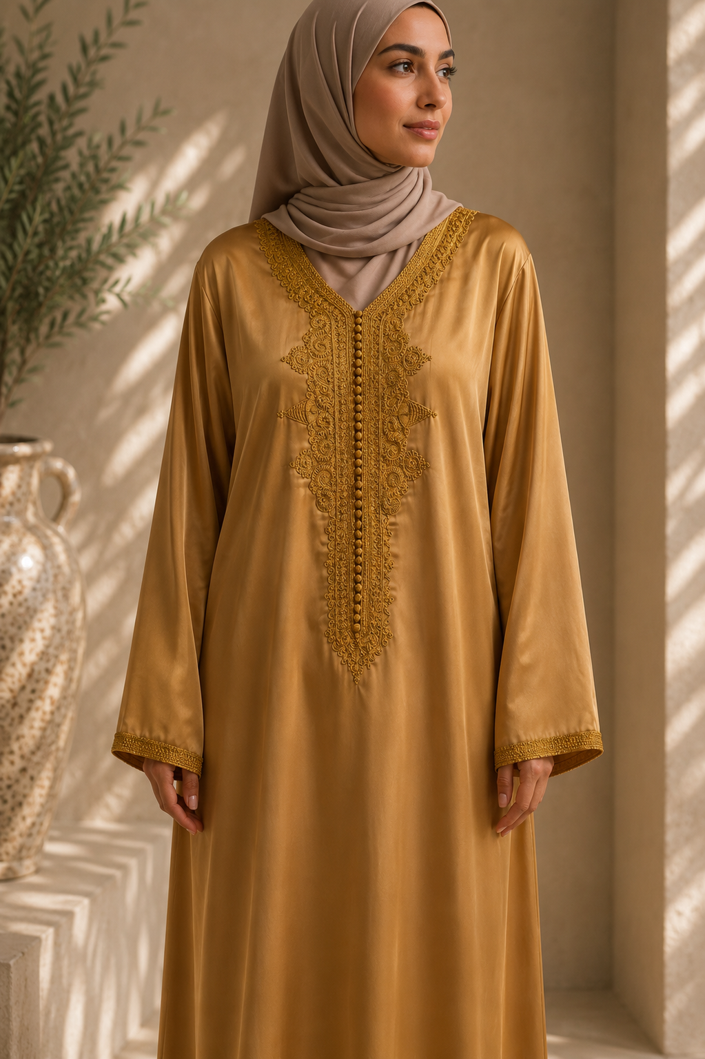 Caftan Aichaa- Satin crêpe Dorée