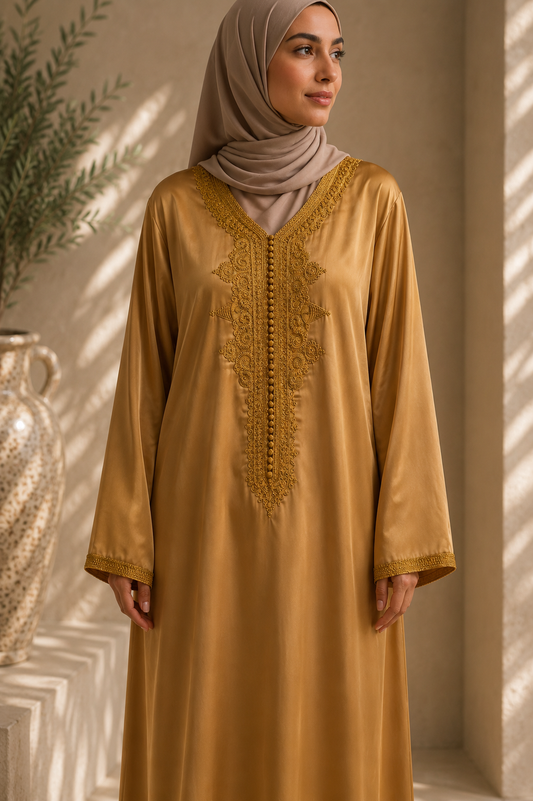 Caftan Aichaa- Satin crêpe Dorée