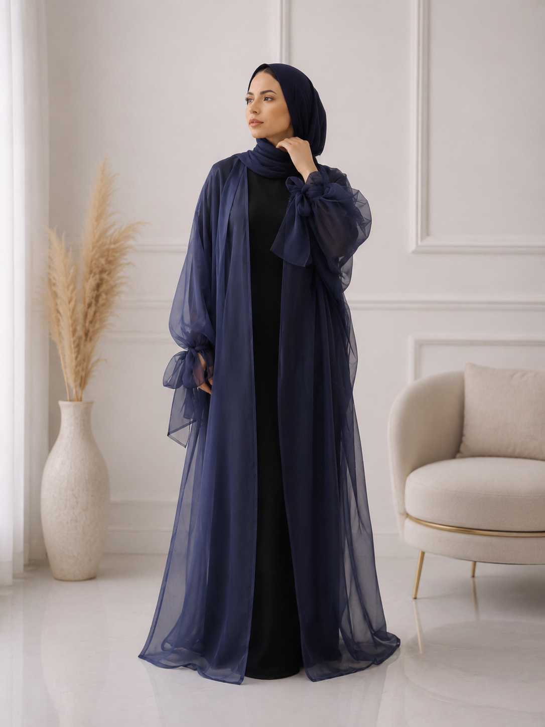 Kimono Organza -Bleu marin