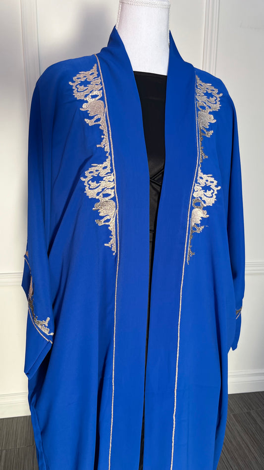 Abaya Kimono- Bleu royal broderie en rose gold