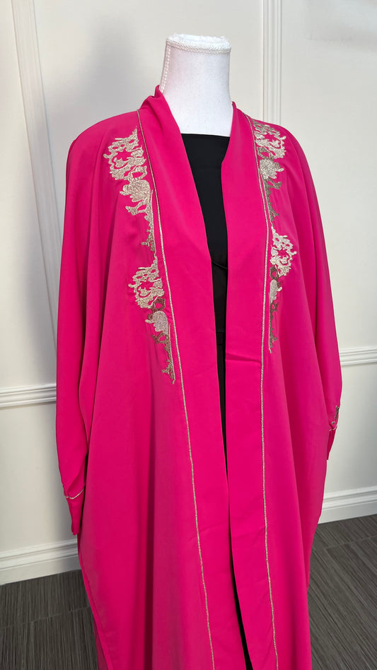 Abaya Kimono- Fushia broderie en rose gold