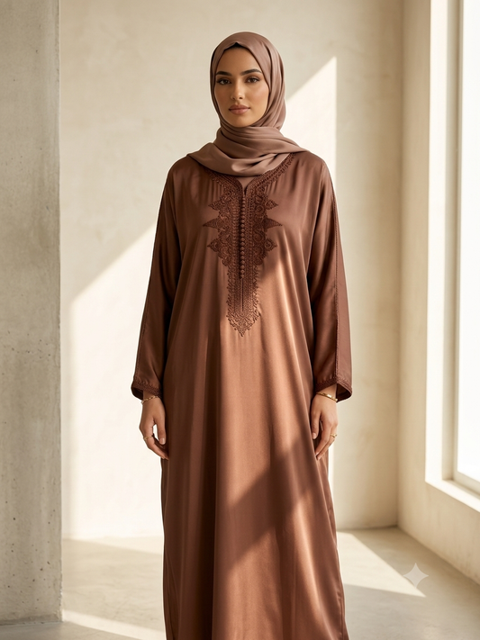 Caftan Aichaa- Satin crêpe Bronze