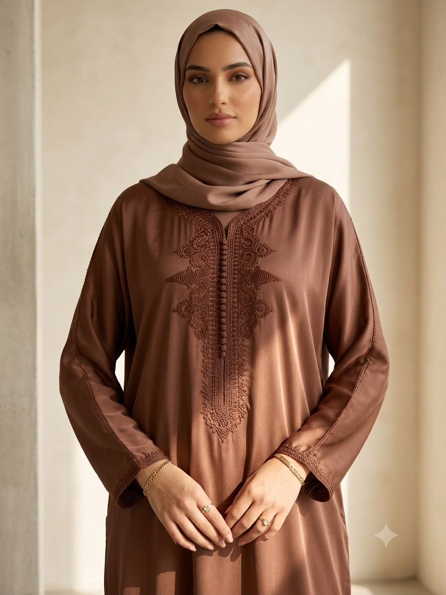 Caftan Aichaa- Satin crêpe Bronze