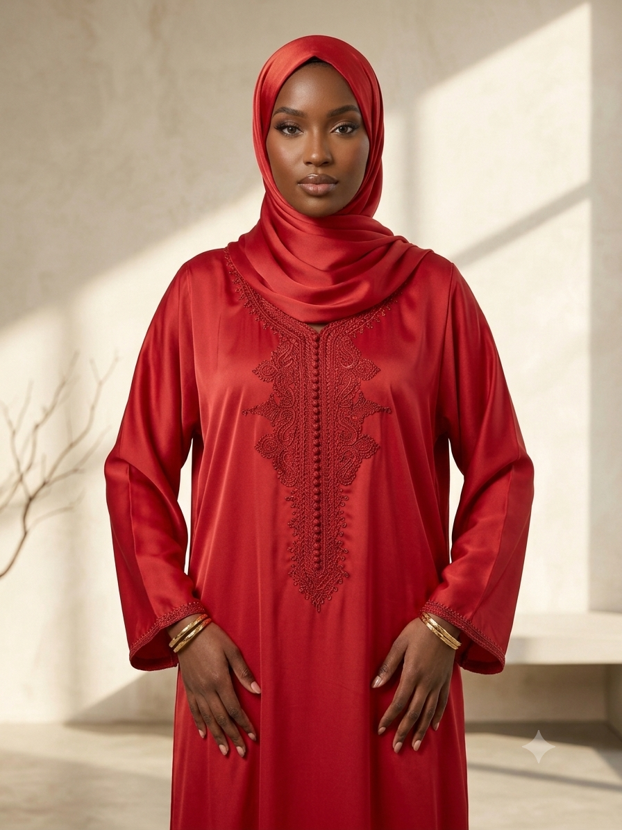Caftan Aichaa- Satin crêpe Flame