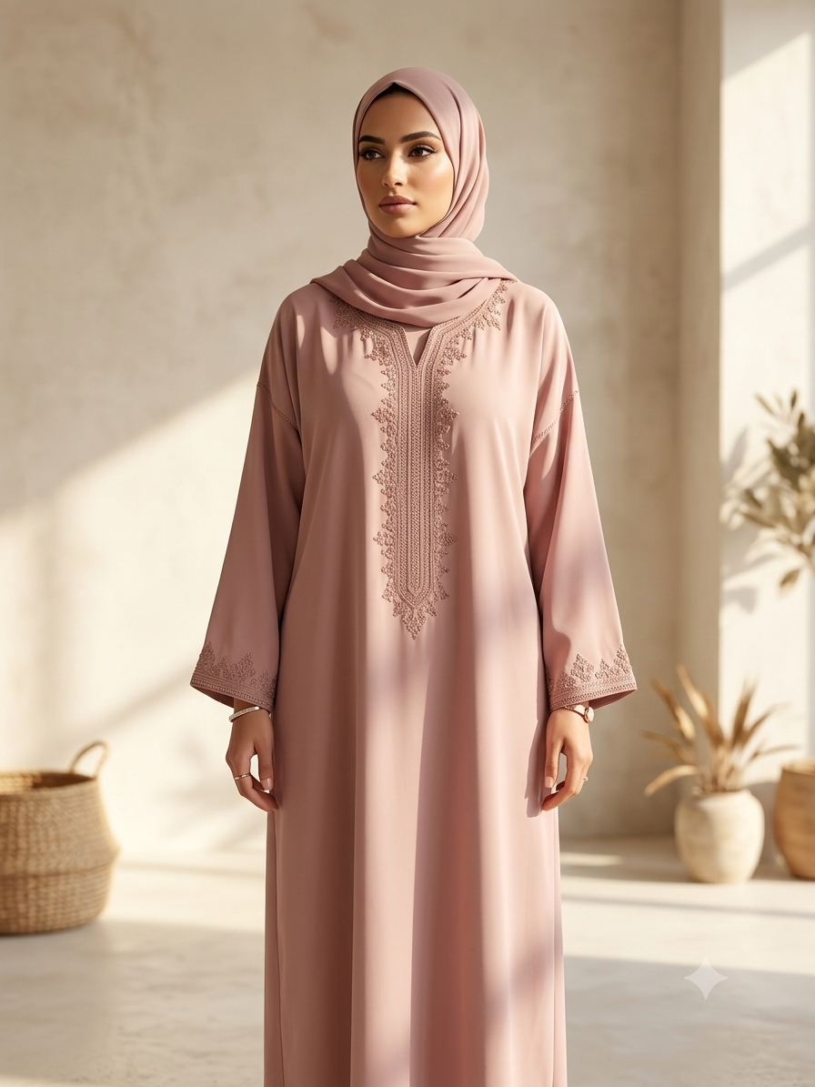 Caftan Nadia- Crêpe de soie Rosée