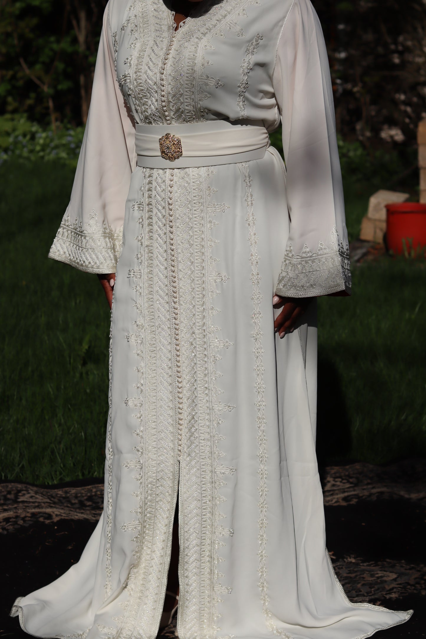 Caftan blanc doublure rouge Haroussa