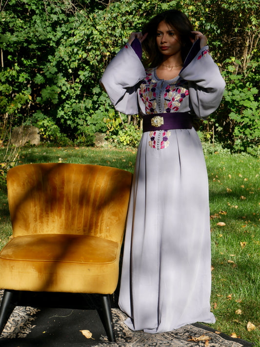 Caftan BATOUL broderie Fleurit - Gris Mauve