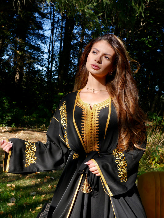 Abaya TAMO broderie Fleurit deux pièces - Noir