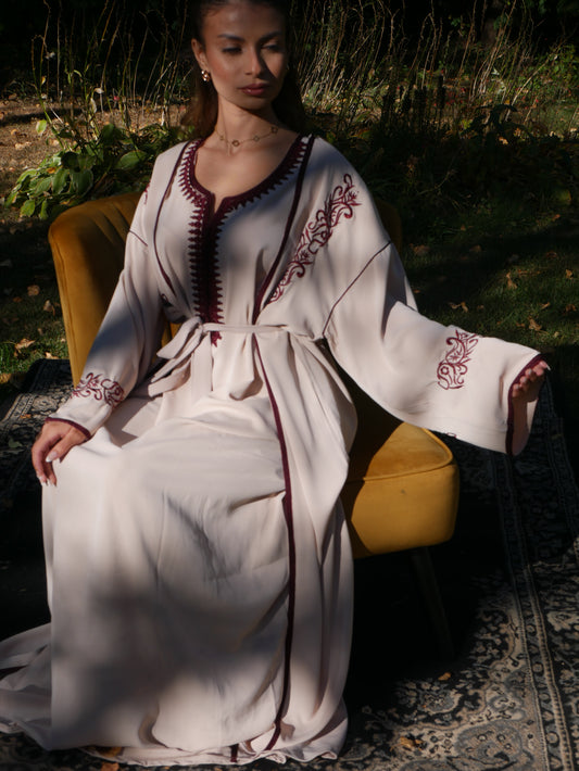 Abaya TAMO broderie Fleurit deux pièces - Beige