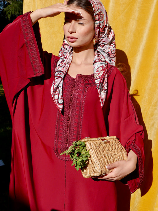 Caftan HALIMA bordeau broderie bordeau
