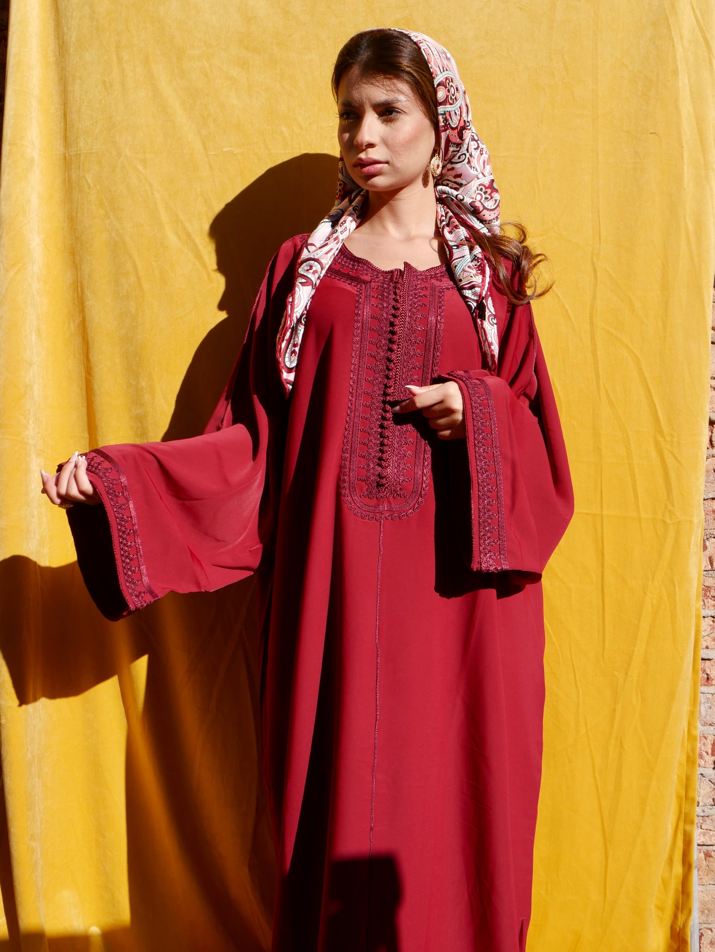 Caftan HALIMA bordeau broderie bordeau