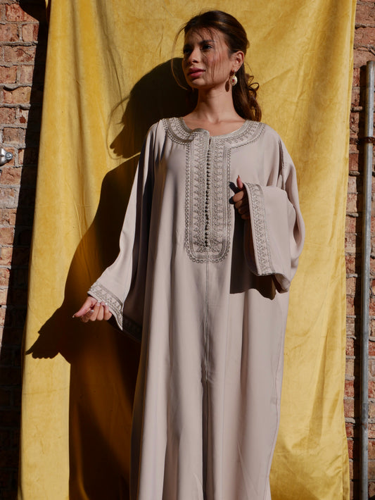 Caftan HALIMA beige broderie beige