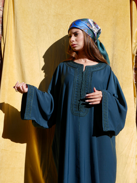 Caftan HALIMA émeraude broderie émeraude