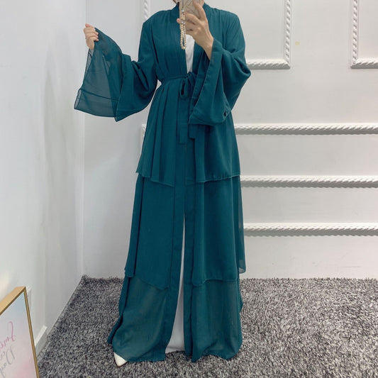 Abaya à volant vert fôret . chiffon