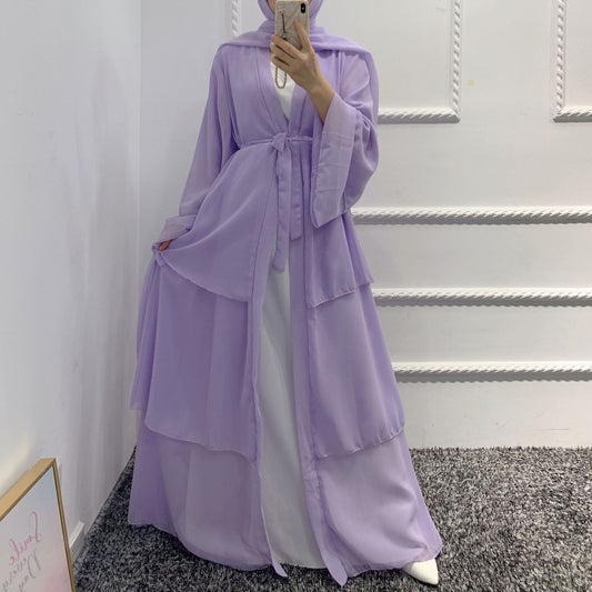 Abaya à volant lilas . chiffon