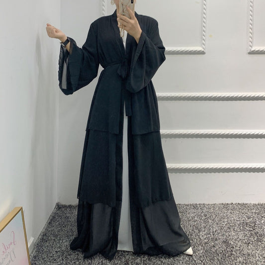 Abaya à volant noir. chiffon