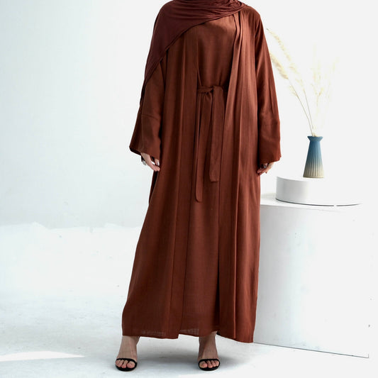 Ensemble deux pièces en LIN  - Abaya + robe Argile