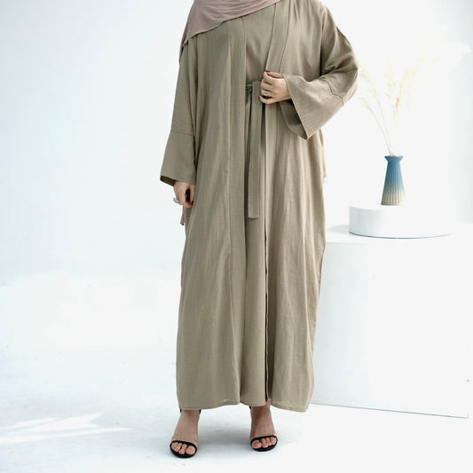 Ensemble deux pièces en LIN  - Abaya + robe Vanille