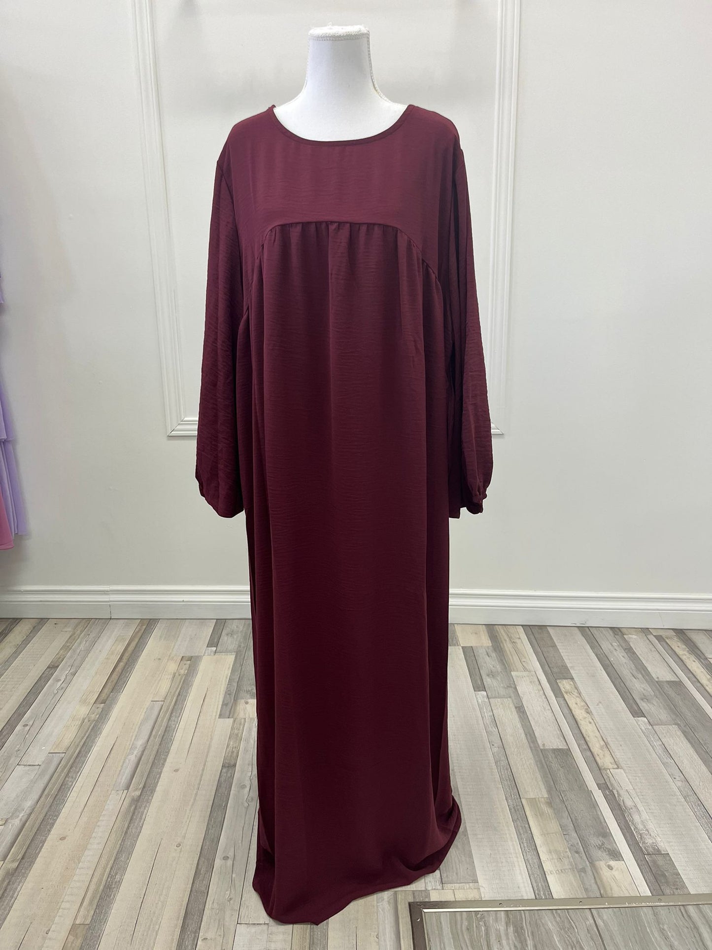 Abaya Koura à manches ballon  - Bordeau